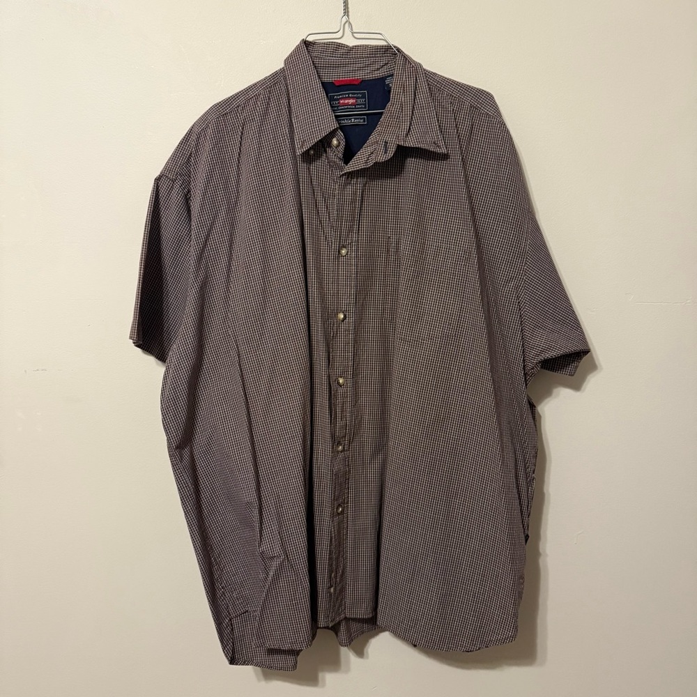 Wrangler Men's Wrinkle Resist Short Sleeve Shirt 3XL Brown Plaid